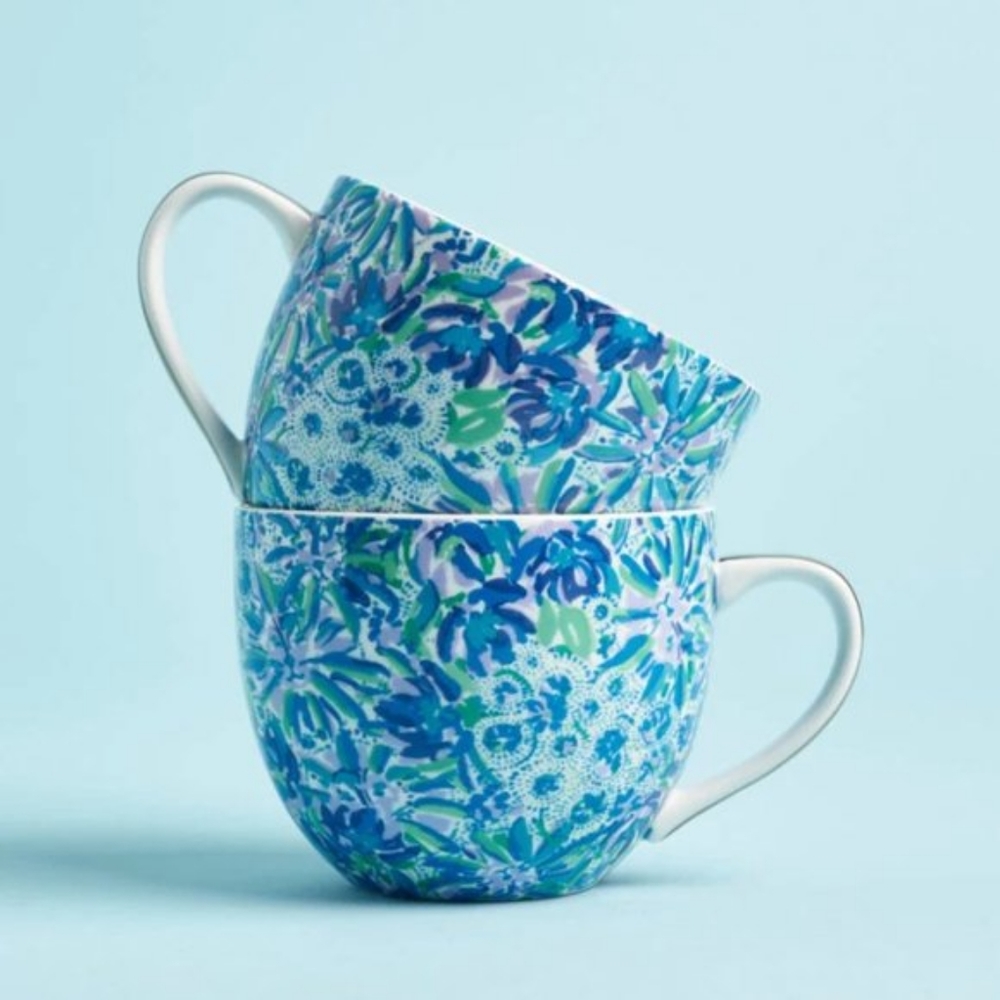 Lilly Pulitzer Blue & Green Floral Ceramic Mugs - Set of 2